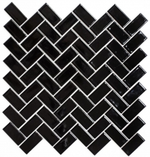 Mosaico de cerámica en espiga negro brillante mosaico azulejo backsplash MOS24-CHB6BG_f