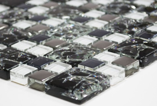 Mosaico de azulejos translúcido negro plata combinación de mosaico de vidrio Crystal EP negro plata claro MOS88-k1499_f | 10 esteras de mosaico