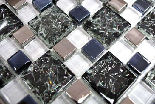 Mosaico de azulejos translúcido negro plata combinación de mosaico de vidrio Crystal EP negro plata claro MOS88-k1499_f | 10 esteras de mosaico
