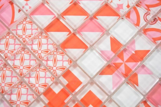 Retro vintage mosaico de azulejos de vidrio translúcido rojo mosaico de cristal de diseño rojo MOS88-Retro-37_f | 10 esteras de mosaico