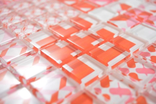 Retro vintage mosaico de azulejos de vidrio translúcido rojo mosaico de cristal de diseño rojo MOS88-Retro-37_f | 10 esteras de mosaico
