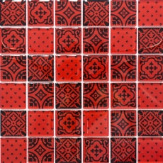 Retro vintage mosaico de azulejos de cocina splashback translúcido mosaico de vidrio rojo cristal mirada MOS78B-0902_f | 10 esteras de mosaico
