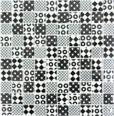 Retro vintage mosaico de vidrio blanco translúcido mirada de cristal negro MOS88-8OP5_f | 10 esteras de mosaico