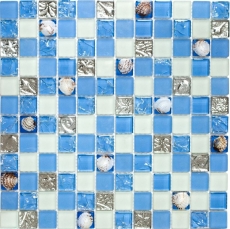 Mosaico mosaico de vidrio azul translúcido Crystal shell azul MOS82B-0104_f | 10 esteras de mosaico