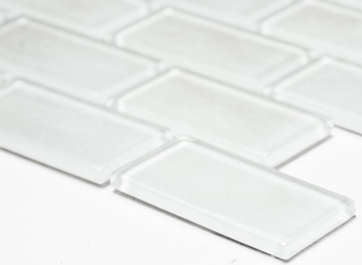 Azulejo de mosaico Translúcido blanco Ladrillo Mosaico de vidrio Cristal blanco BAÑO WC Cocina PARED MOS66-0102_f | 10 esteras de mosaico