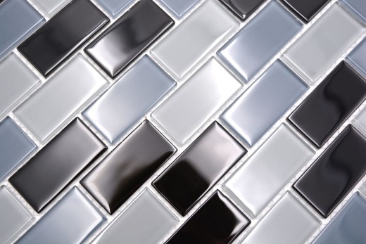 Mosaico de azulejos Translúcido negro Ladrillo Mosaico de vidrio Cristal negro MOS66-0208_f | 10 esteras de mosaico