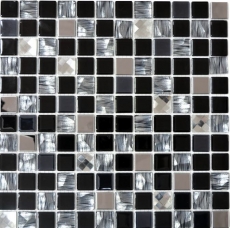 Azulejo mosaico Acero inoxidable translúcido negro Mosaico de vidrio Acero cristalino negro Vidrio MOS63-CM-426_f | 10 esteras de mosaico