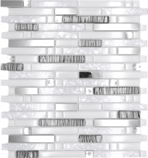 Mosaico de azulejos translúcido de acero inoxidable blanco compuesto de mosaico de vidrio Cristal de acero blanco vidrio MOS86-0104_f | 10 esteras de mosaico