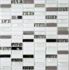Mosaico de azulejos translúcidos de acero inoxidable blanco varillas de vidrio de mosaico de cristal de acero blanco de vidrio MOS87-0102_f | 10 esteras de mosaico