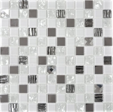 Mosaico de azulejos translúcidos de acero inoxidable de cristal blanco de mosaico de acero inoxidable de cristal blanco MOS63-CM-424_f | 10 esteras de mosaico