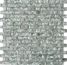 Mosaico de azulejos de acero inoxidable translúcido verde gris compuesto de mosaico de vidrio Crystal acero piedra verde gris MOS87-MV728_f | 10 esteras de mosaico