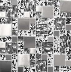 Mosaico de azulejos translúcidos de acero inoxidable negro de plata combinación de vidrio de mosaico de cristal de acero negro estructura MOS88-0203_f | 10 esteras de mosaico