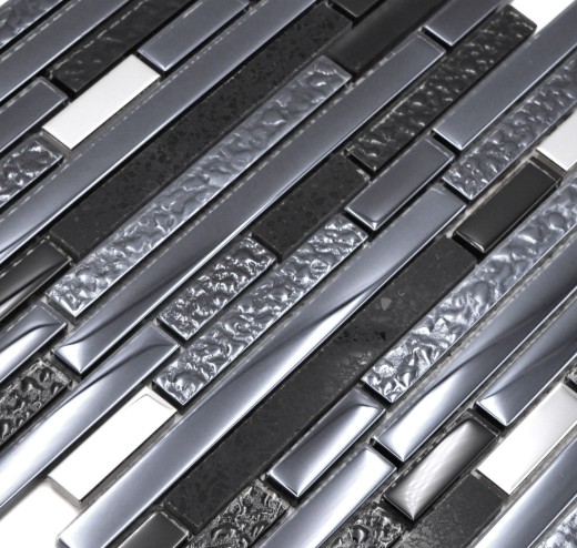 Mosaico de acero inoxidable compuesto translúcido mosaico de vidrio compuesto Acero artificial negro MOS87-0322_f | 10 esteras de mosaico