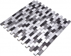 Mosaico panel trasero Aluminio Ladrillo 3D alu plata negro MOS49-0208_f