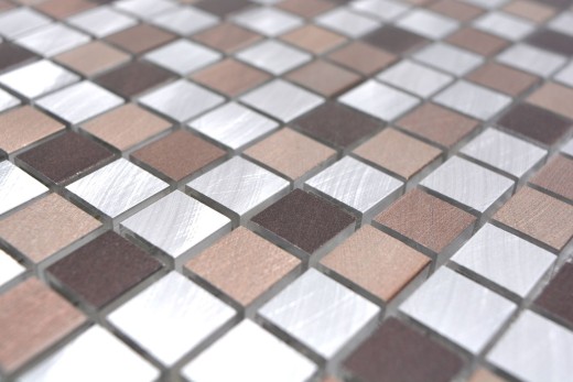 Mosaico splashback aluminio beige marrón aluminio cobre azulejo backsplash cocina MOS49-A971_f