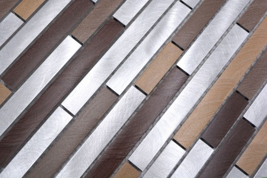Mosaico splashback aluminio beige marrón compuesto aluminio cobre azulejo backsplash cocina MOS49-A991_f