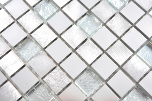 Panel trasero mosaico aluminio vidrio mosaico plata MOS49-A309F_f