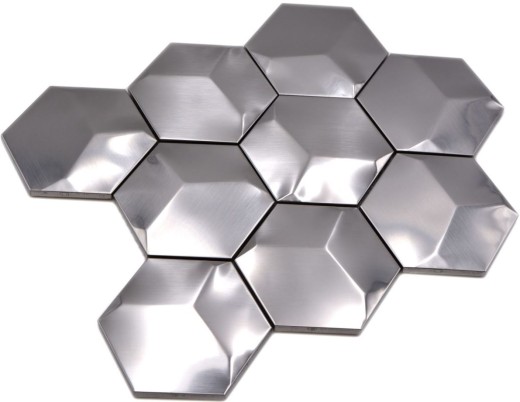 Mosaico splashback acero inoxidable plata hexágono 3D acero cepillado azulejos backsplash cocina MOS129-HXM20SD_f