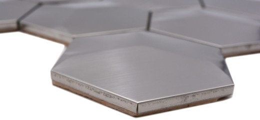 Mosaico splashback acero inoxidable plata hexágono 3D acero cepillado azulejos backsplash cocina MOS129-HXM20SD_f