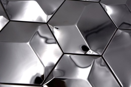 Mosaico splashback acero inoxidable plata hexágono 3D acero brillante MOS129-HXM10SG_f