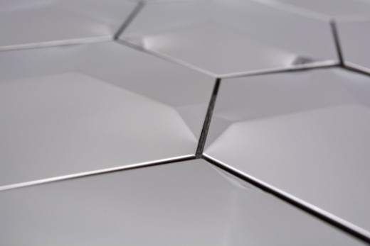 Mosaico splashback acero inoxidable plata hexágono 3D acero brillante MOS129-HXM10SG_f