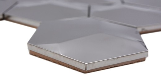 Mosaico splashback acero inoxidable plata hexágono 3D acero brillante MOS129-HXM10SG_f