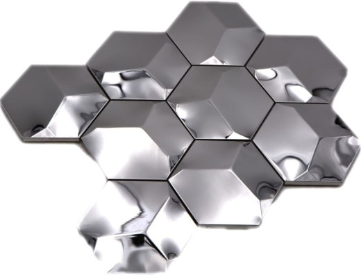 Mosaico splashback acero inoxidable plata hexágono 3D acero brillante MOS129-HXM10SG_f