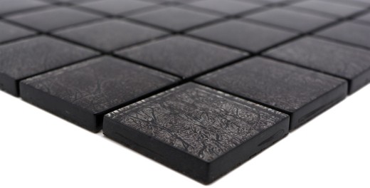 Mosaico de pared posterior de vidrio mosaico negro estructura MOS126-8BL27_f