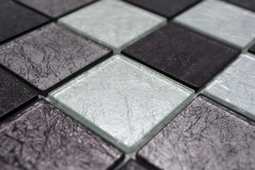 Mosaico de pared posterior de vidrio negro mosaico de plata negro estructura MOS126-1704_f