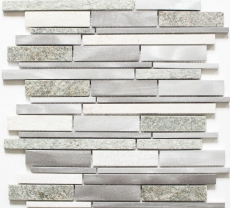 Mosaico azulejo cuarcita piedra natural aluminio plata gris claro beige compuesto azulejo backsplash MOS49-XSA535_f