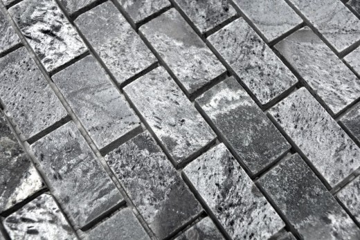 Mosaico azulejo cuarcita piedra natural ladrillo gris plata pulido MOS28-0202_C_f
