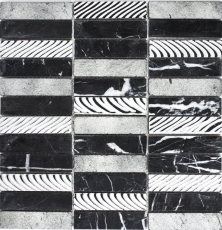Mosaico de mármol de piedra natural rectángulo de piedra tallada de plata negro MOS40-STN89_f