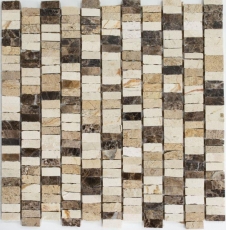 Mosaico Mármol Piedra Natural Palillos beige Alfombra Crema Marfil Dark Emperador honed MOSSopo-M10-VH21_f