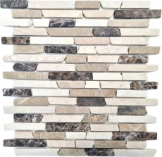 Mosaico de mármol piedra natural beige marrón Ladrillo Castanao Biancone MOS40-0195_f