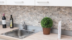 Mosaico de pared de piedra Travertino piedra natural blanco gris Ladrillo Splitface plata Travertino 3D MOS43-47248_f