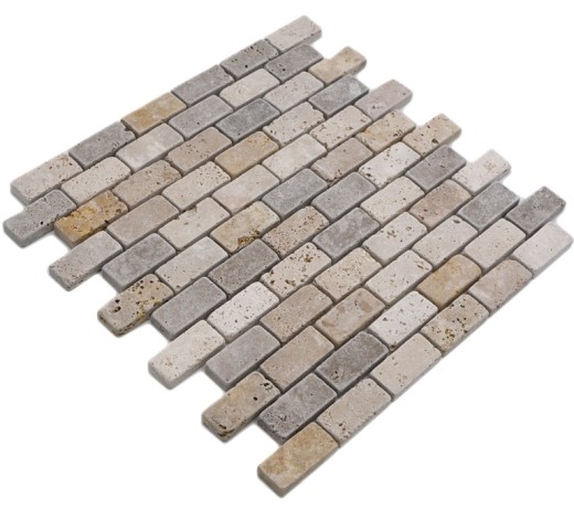 Mosaico de azulejos de travertino de piedra natural de color beige marrón Ladrillo Travertino caído MOS43-46474_f