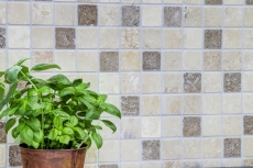 Mosaico de azulejos backsplash travertino piedra natural beige marrón Chiaro + Noche travertino MOS43-1216_f
