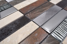 Mosaico azulejo translúcido compuesto aluminio beige marrón plata negro rectángulo mosaico de vidrio Cristal Piedra artificial Alu EP beige marrón MOS87-48X_f