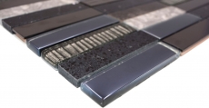 Mosaico de azulejos translúcido compuesto de acero inoxidable de plata gris negro rectángulo de mosaico de vidrio Crystal Piedra artificial de acero EP negro MOS87-58X_f