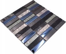 Mosaico de azulejos translúcido compuesto de acero inoxidable de plata gris negro rectángulo de mosaico de vidrio Crystal Piedra artificial de acero EP negro MOS87-58X_f
