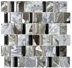 Mosaico de azulejos Translúcido gris negro Multiformato mosaico de vidrio Piedra de cristal EP gris negro MOS88-0210_f