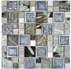 Mosaico de azulejos de plata translúcida combinación de mosaico de vidrio Cristal Resina ornamento de plata MOS88-0280_f
