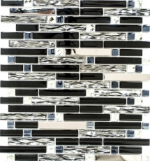Mosaico de azulejos de acero inoxidable negro compuesto de mosaico de vidrio de acero MOS86-0302_f