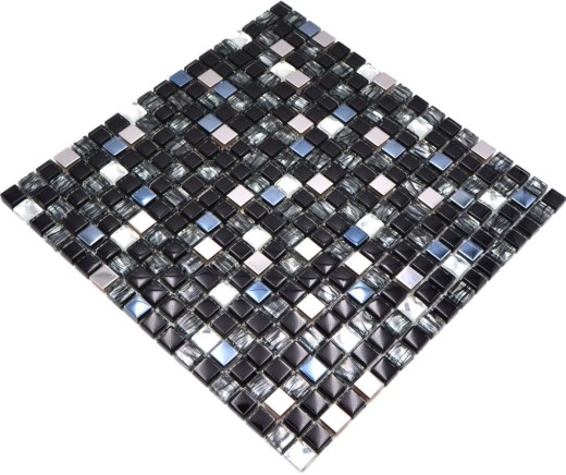 Mosaico de azulejos translúcidos de acero inoxidable de vidrio negro de mosaico de cristal de acero negro de vidrio MOS92-0304_f