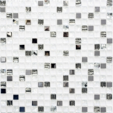 Mosaico de azulejos translúcidos de acero inoxidable de vidrio blanco de mosaico de cristal de acero blanco de vidrio MOS92-0107_f