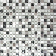 Azulejo mosaico Acero inoxidable translúcido plata negro Mosaico de vidrio Acero cristal plata negro MOS92-0207_f