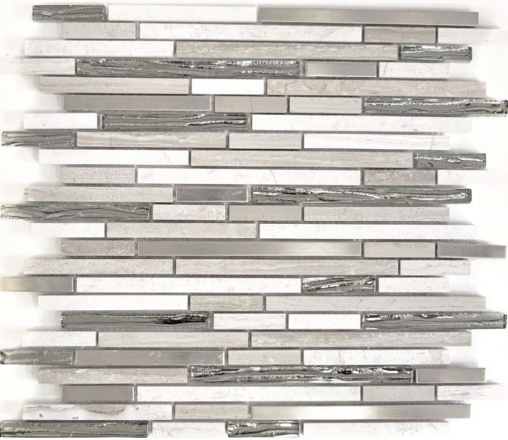 Mosaico de azulejos translúcidos de acero inoxidable blanco de madera compuesto de vidrio de mosaico de cristal de piedra de acero de madera blanca MOS86-SV85_f