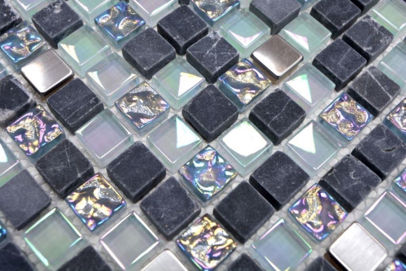 Mosaico de azulejos de acero inoxidable translúcido gris mosaico de vidrio de piedra de cristal de acero gris MOS92-0206_f