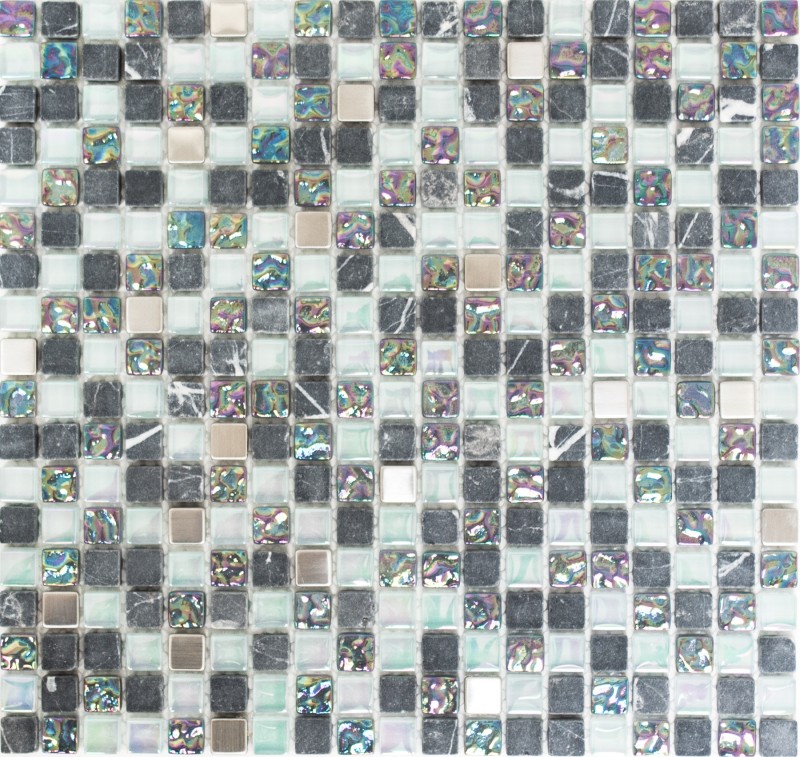 Mosaico de azulejos de acero inoxidable translúcido gris mosaico de vidrio de piedra de cristal de acero gris MOS92-0206_f