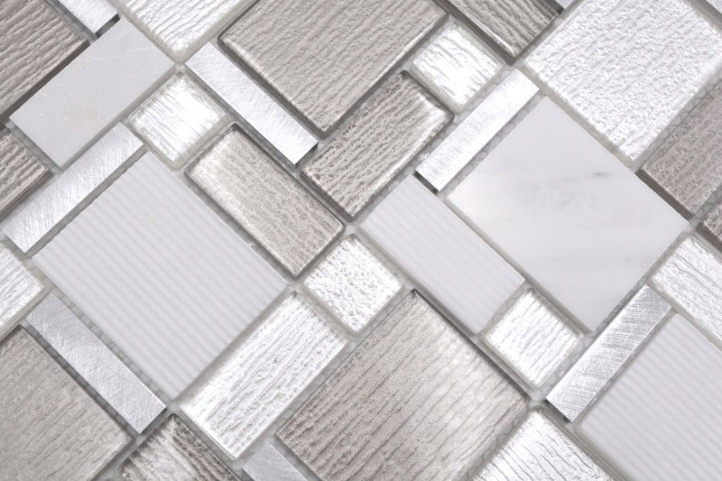 Mosaico de azulejos de aluminio como beige claro combinación mosaico de vidrio piedra aluminio blanco y beige MOS49-FK01_f